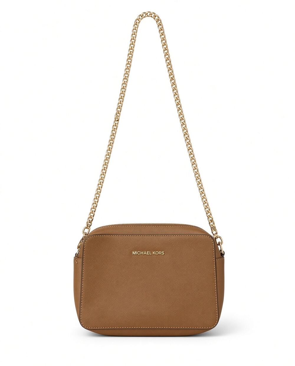Michael Kors Jet Set Large East West Chain Crossbody Luggage Saffiano Gold